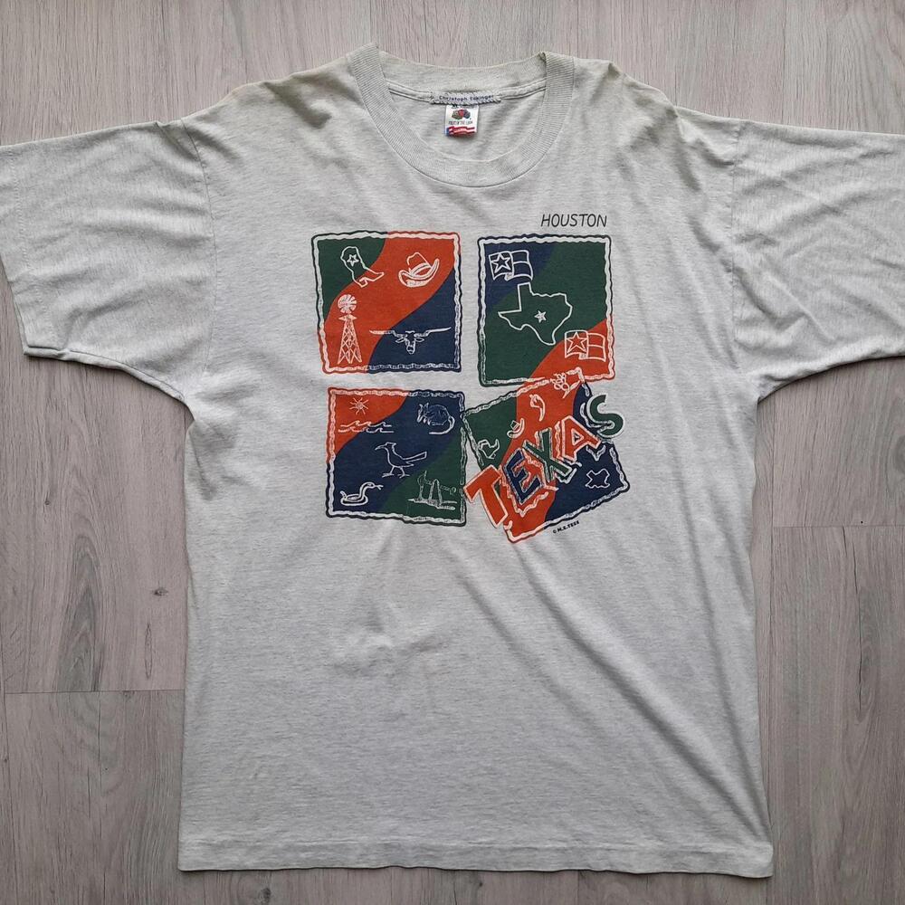 90s Houston Texas Single Stitch USA Stamp Tourist Souvenir Graphic Tee